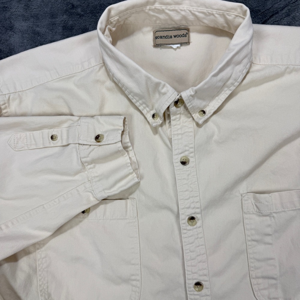 Scandia Woods Button Down Shirt Men 3XL TL Cream Off White Heavy Cotton‎ Twill